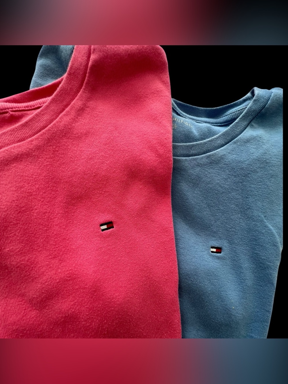 Tommy Hilfiger Women’s Tee Shirt Lot Pink Blue Flag Logo Cotton Size L Large
